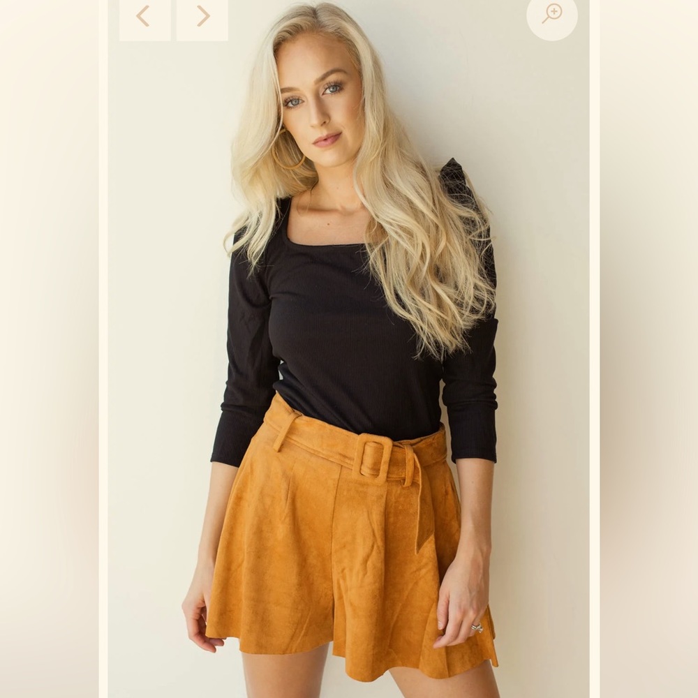 Perfectly Belted Caramel Suede Shorts